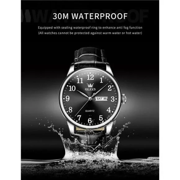 Leather Watches for Men Quartz Number Watch with Date Waterproof Watch